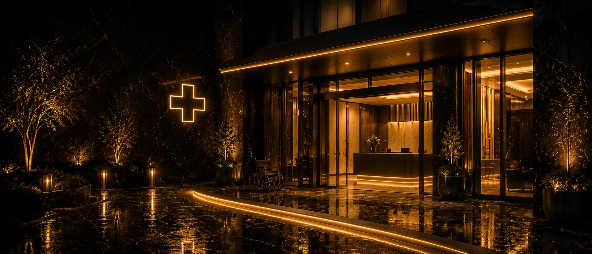 Krankenfahrten Klinik bei Nacht
